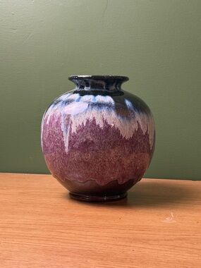 Drip-Glaze Ceramic Vase in Plum and Navy